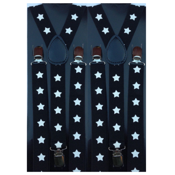 Fanno-Adjustable Men's Suspenders Braces Clip On Elastic Formal Wedding Slim Black Stars