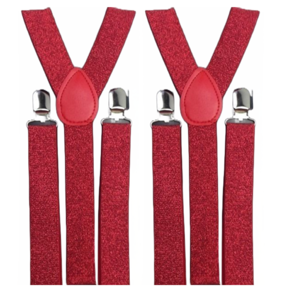 Fanno-Adjustable Men's Suspenders Braces Clip On Elastic Formal Wedding Slim Red Glitter