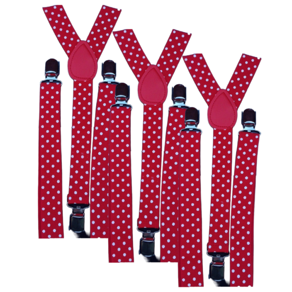 Fanno-3x Adjustable Men's Suspenders Clip On Elastic Formal Wedding Slim Red Polka Dot