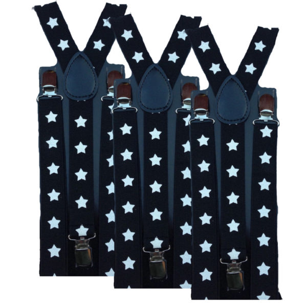 Fanno-3x Adjustable Men's Suspenders Clip On Elastic Formal Wedding Slim Fit Black Stars