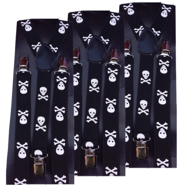 Fanno-Adjustable Men's Suspenders Braces Clip On Elastic Formal Wedding Slim Black Skulls