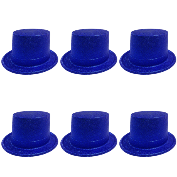 Fanno-6x Glitter Top Hat Fancy Party Plastic Costume Tall Cap Fun Bulk - Blue