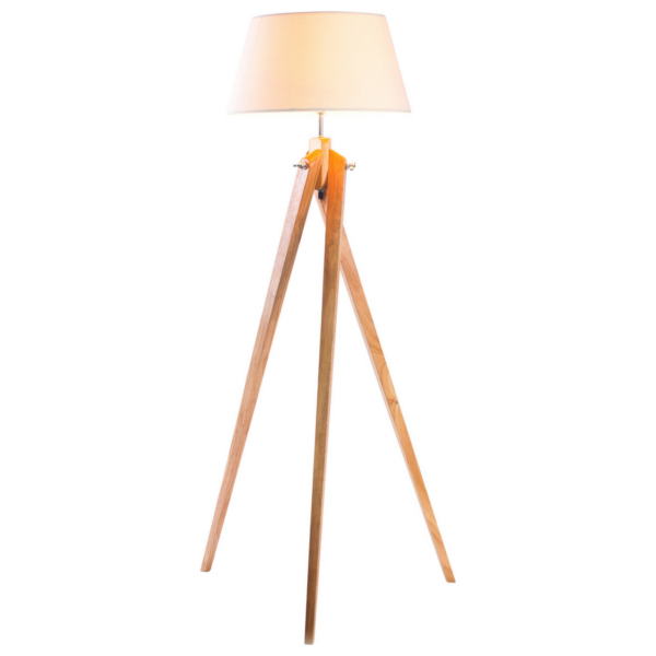 Fanno-Large Tripod Floor Lamp with Linen Shade Modern Bamboo Wood Retro Design Light