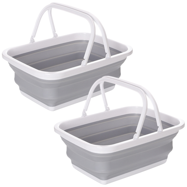 Fanno-Collapsible Laundry Basket with Handles 9L Grey White Foldable Storage Solution