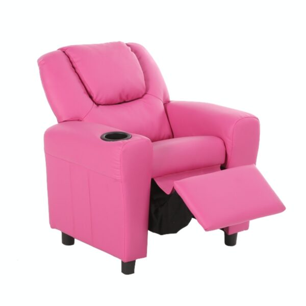 Fanno-Kids Recliner Chair Sofa Comfortable Lounge Couch with Cup Holder in Pink