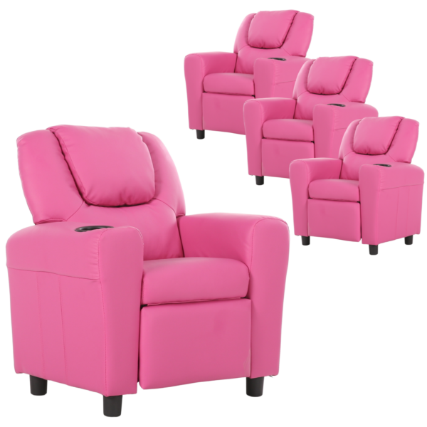 Fanno-Set of 4 Kids Recliner Chairs Pink Lounge Couch Armchair for Children Comfort