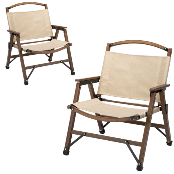 Fanno-2x Bamboo Foldable Outdoor Camping Chairs Lightweight Portable Picnic Park Set Khaki Beige