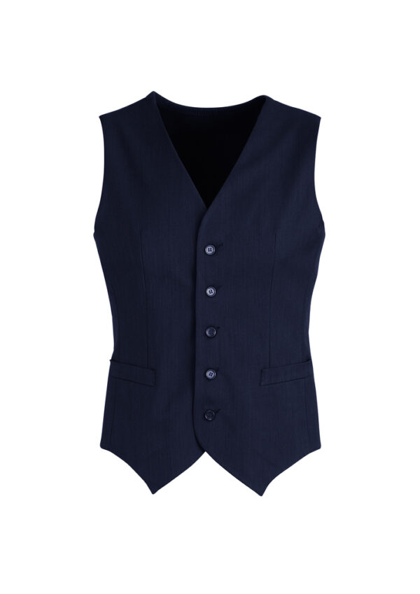 Fanno-Mens Peaked Vest Waistcoat with Knitted Back for Formal Events and Weddings Navy