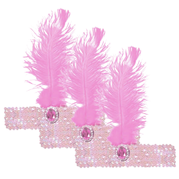 Fanno-Flapper Headband Set 1920s Feather Sequin Charleston Costume Accessories Light Pink