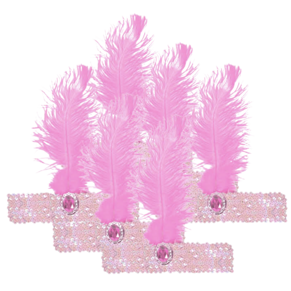 Fanno-6x 1920s FLAPPER HEADBAND Headpiece Feather Sequin Charleston Costume Party BULK - Light Pink