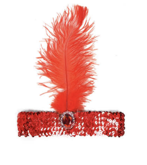 Fanno-Flapper Headband Feather Sequin Costume Headpiece for 1920s Gatsby Theme Red