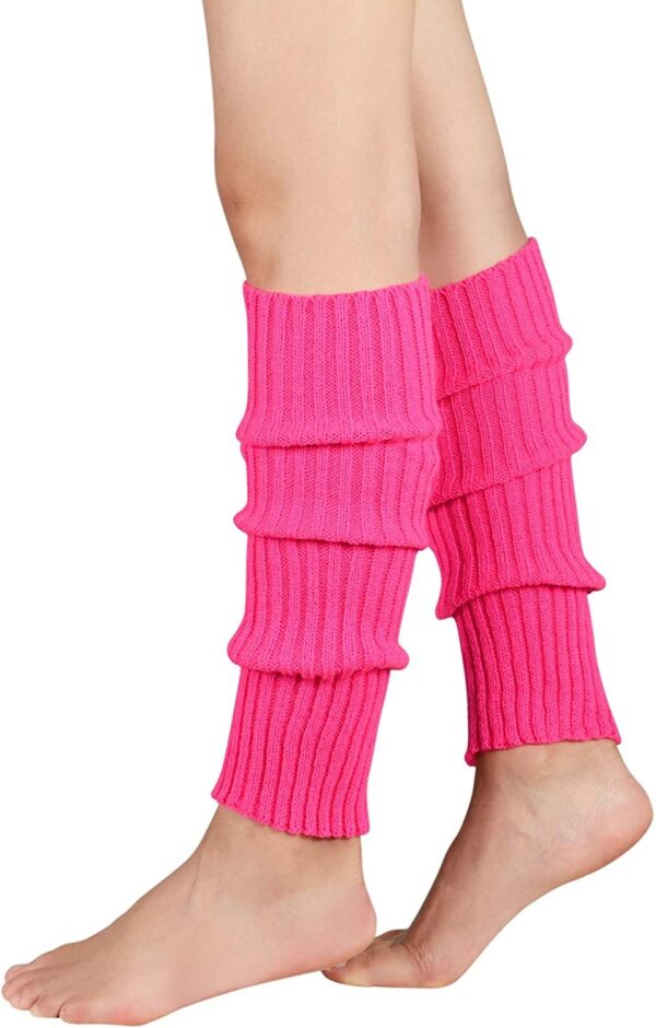 Fanno-Leg Warmers for Women Knit 80s Costume Dance Party Neon Crochet Socks Hot Pink