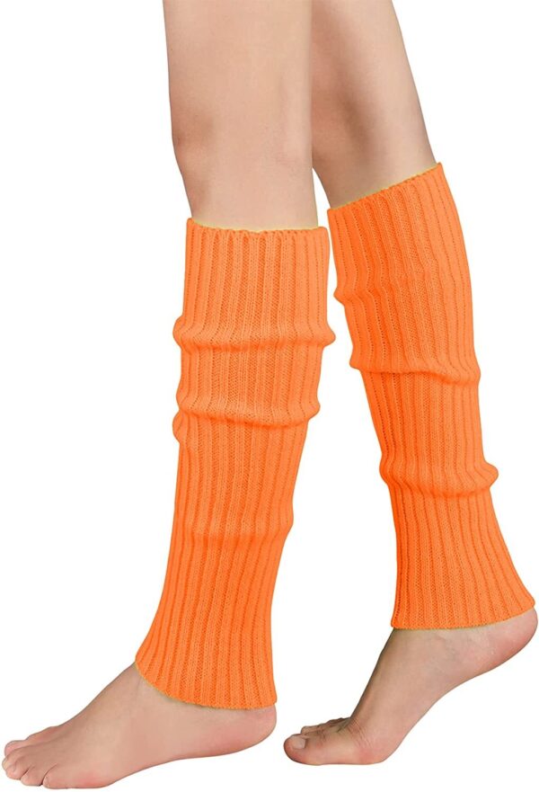 Fanno-Leg Warmers for Women Knit 80s Costume Dance Party Neon Crochet Socks Orange