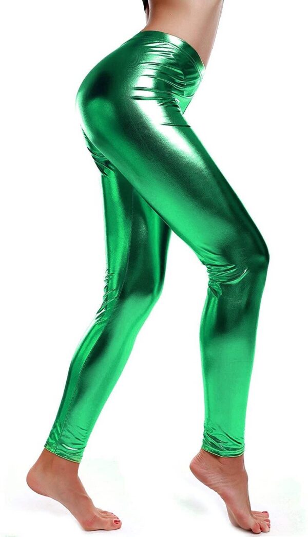 Fanno-Metallic Leggings Shiny Stretchy Neon Tights for Dance Party Costume Dress Up