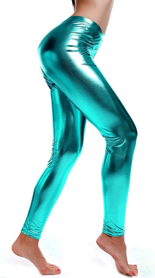 Fanno-Shiny Neon Metallic Leggings Stretch Dance Costume Party Outfit for Women