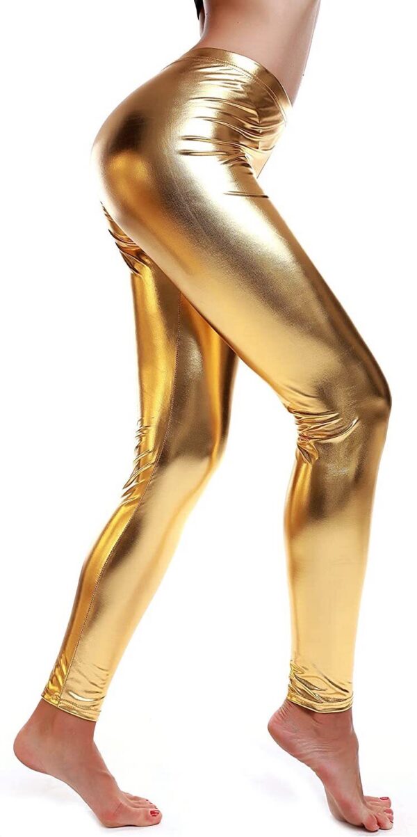 Fanno-Shiny Neon Metallic Leggings Stretch Dance Costume Party Outfit for Women