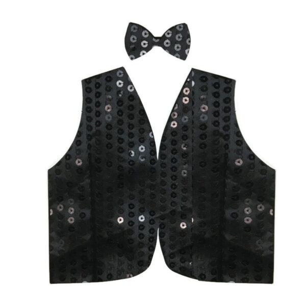 Fanno-Men's Sequin Vest Dance Costume Party Coat Sparkle Accessory One Size Black