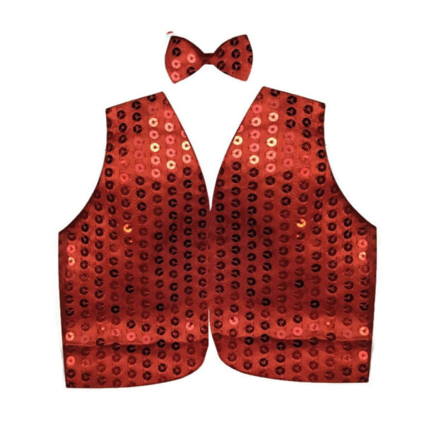 Fanno-Men's Sequin Vest Dance Costume Party Coat Disco Sparkle Waistcoat One Size Red