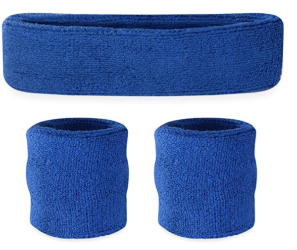 Fanno-Wristband and Headband Set for Sports and Dress Up Terry Cotton Sweat Bands Blue