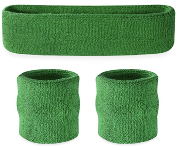 Fanno-Wristband and Headband Set for Sports and Dress Up Terry Cotton Sweat Bands Green