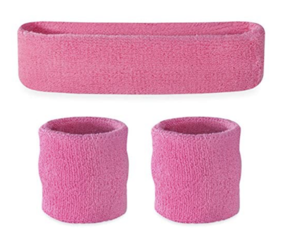 Fanno-Wristband and Headband Set for Sports and Dress Up Terry Cotton Light Pink