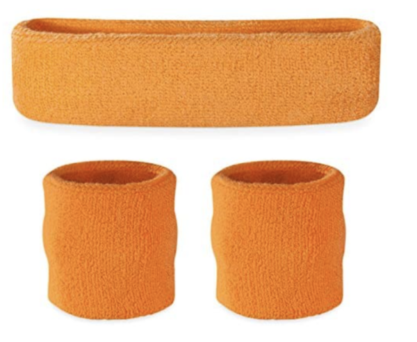 Fanno-Wristband and Headband Set for Sports and Dress Up Terry Cotton Sweat Bands Orange