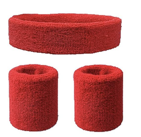 Fanno-Wristband and Headband Set for Sports and Dress Up Terry Cotton Sweat Bands Red