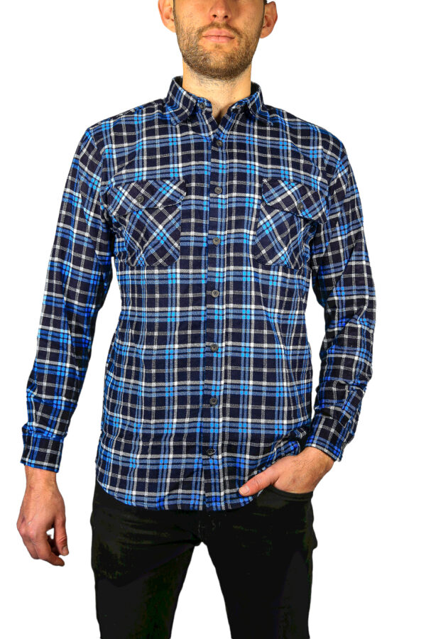 Fanno-Mens Long Sleeve Flannelette Shirt 100% Cotton Soft Flannel Turquoise Black 3XL