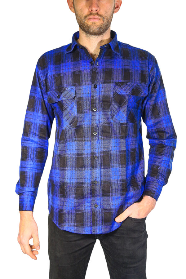 Fanno-Mens Long Sleeve Flannelette Shirt 100% Cotton Soft Flannel Royal Blue 3XL