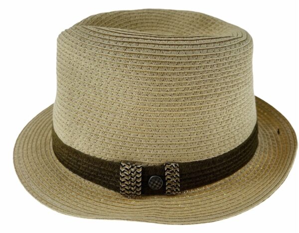 Fanno-Mens Straw Hat Toyo Trilby Fedora  Sun Hat Natural Brown L XL