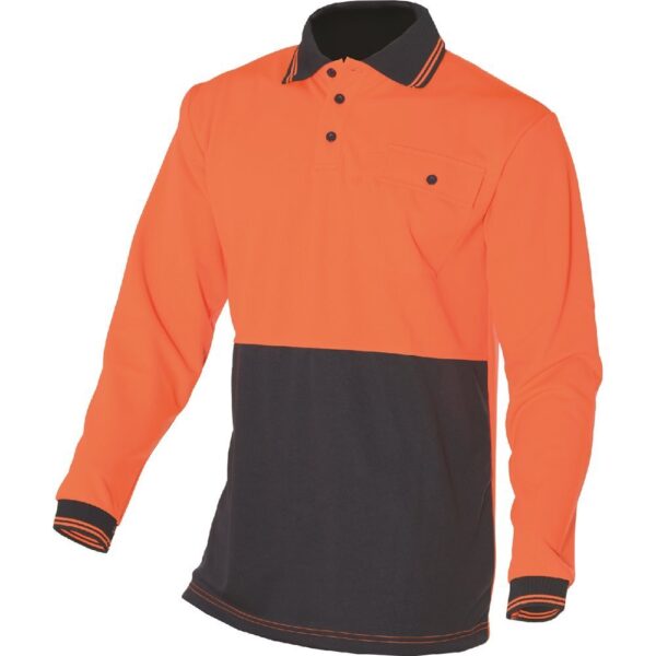 Fanno-Hi-Vis Long Sleeve Quick Dry Micromesh Polo Shirt with Chest Pocket for Work Safety