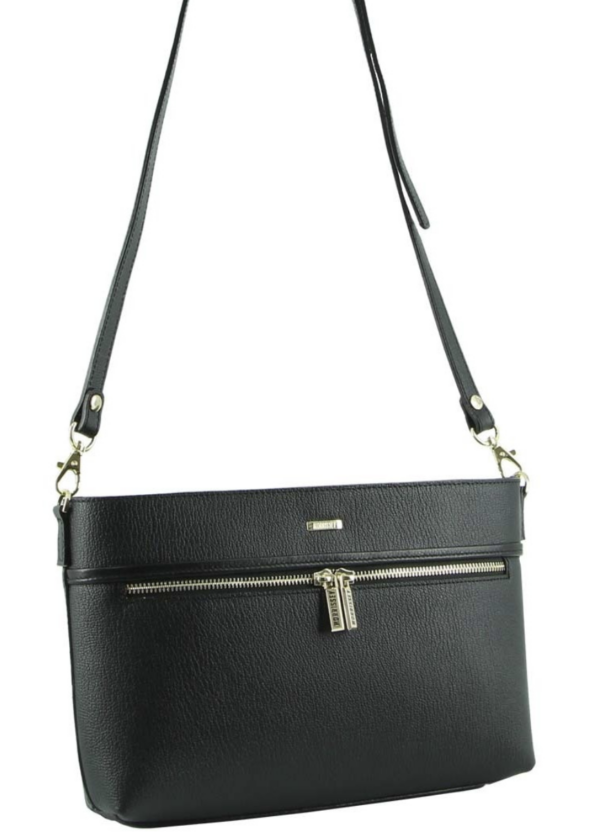 Fanno-Structured Leather Cross Body Handbag for Business and Evening Use - Black