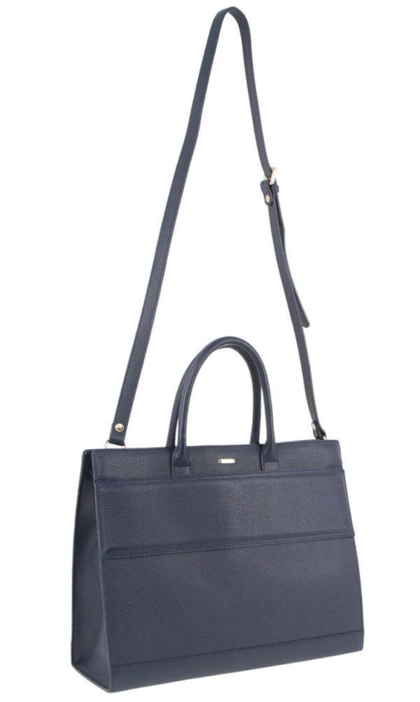 Fanno-Structured Leather Tote Handbag for Business and Evening Use in Navy Color