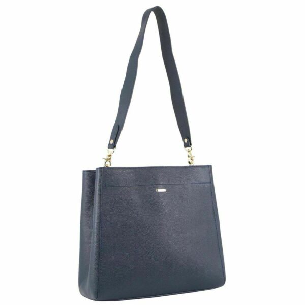 Fanno-Structured Italian Leather Tote Handbag for Business and Evening Use Navy