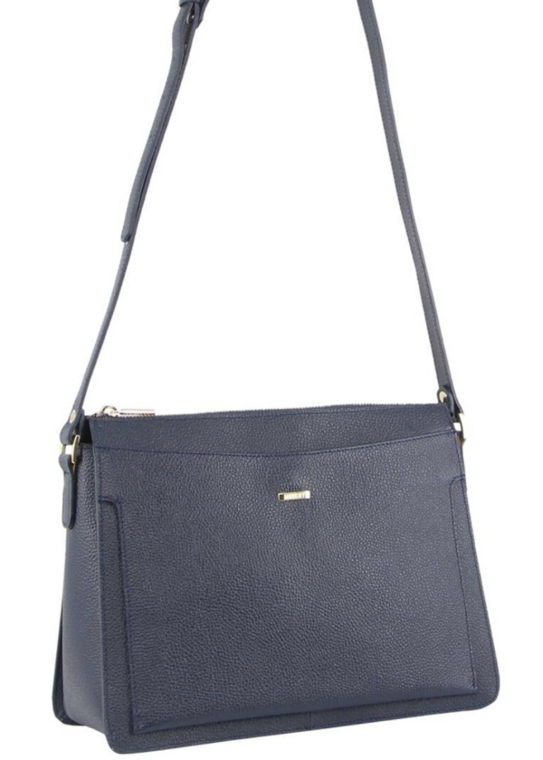 Fanno-Structured Leather Cross Body Handbag for Business and Evening Use Navy Color