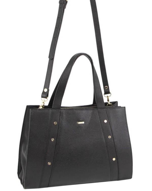 Fanno-Structured Leather Tote Handbag for Women Stylish Business and Evening Use Black