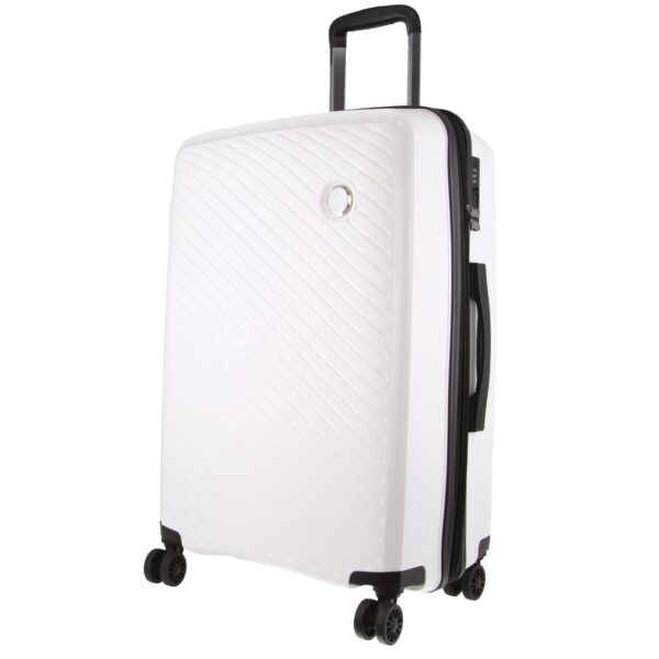 Fanno-Checked Luggage Bag 65cm Expandable Carry On Suitcase with Spinner Wheels White