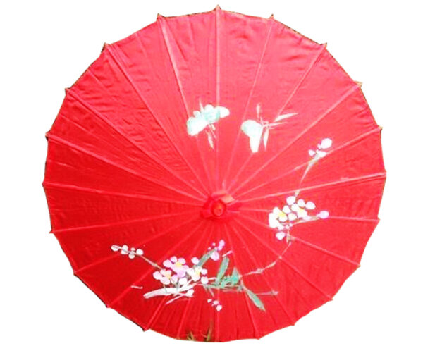 Fanno-Parasol Umbrella Chinese Japanese Bamboo Flower Pattern 80cm Diameter Red