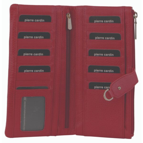 Fanno-Italian Leather RFID Passport Wallet with 19 Card Slots and Gift Box Red