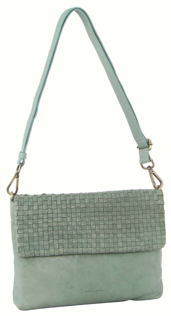 Fanno-Woven Leather Flap Crossbody Bag Clutch with Adjustable Strap Mint Green