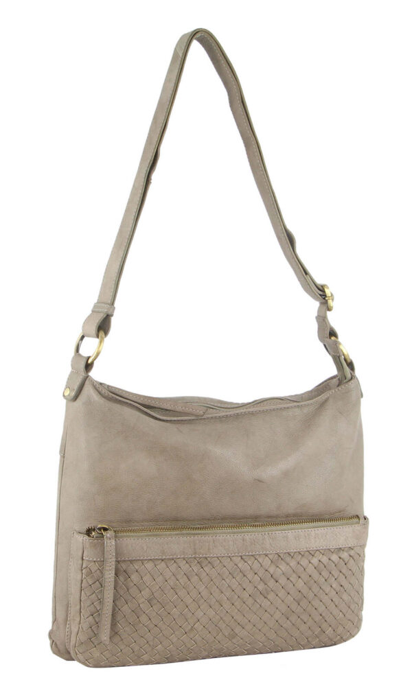 Fanno-Woven Leather Crossbody Bag for Women with Adjustable Strap and Multiple Pockets