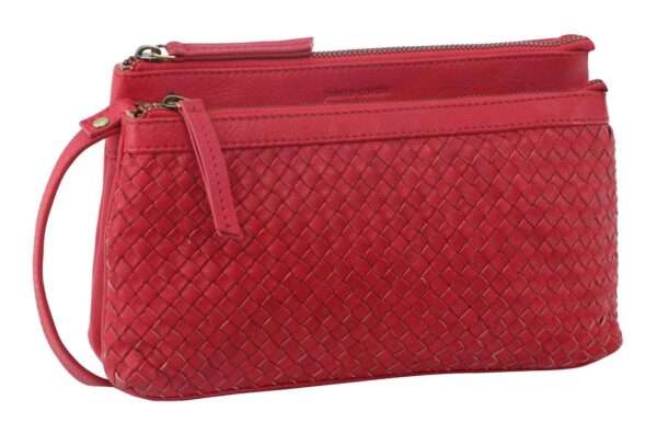 Fanno-Woven Ladies Crossbody Clutch Bag with Zip Closure Adjustable Strap Red