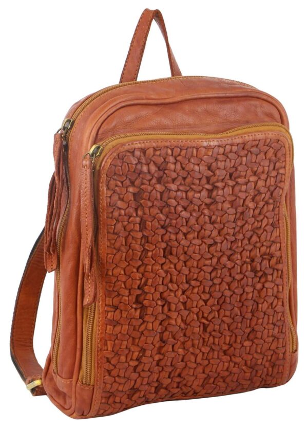 Fanno-Woven Leather Ladies Backpack Bag for Travel with Multiple Pockets and Zippers