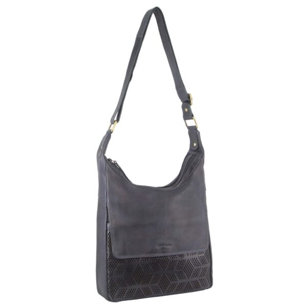 Fanno-Large Leather Multi Zip Crossbody Bag with Perforated Design and Adjustable Strap