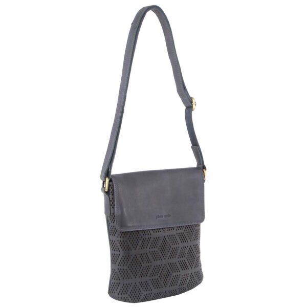 Fanno-Leather Perforated Crossbody Bag with Flap Closure Adjustable Strap and Pockets