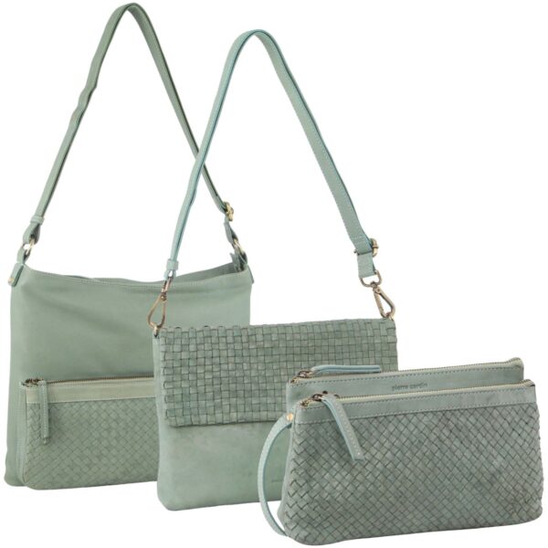 Fanno-3-Piece Set Woven Cross-Body Bags for Women in Mint Green with Adjustable Straps