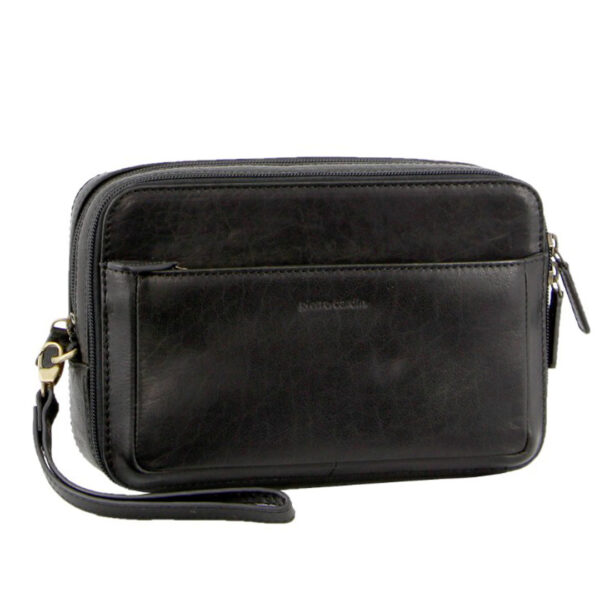 Fanno-Leather Organizer Bag for Travel with Multiple Pockets and Detachable Wristlet Strap