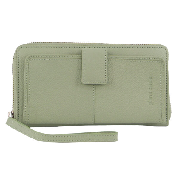 Fanno-Italian Leather RFID Zip Around Wallet with Wristlet for Women in Jade Green