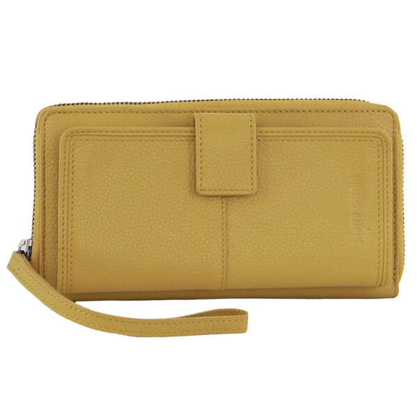 Fanno-Italian Leather RFID Zip Around Wallet with Wristlet and Coin Compartments