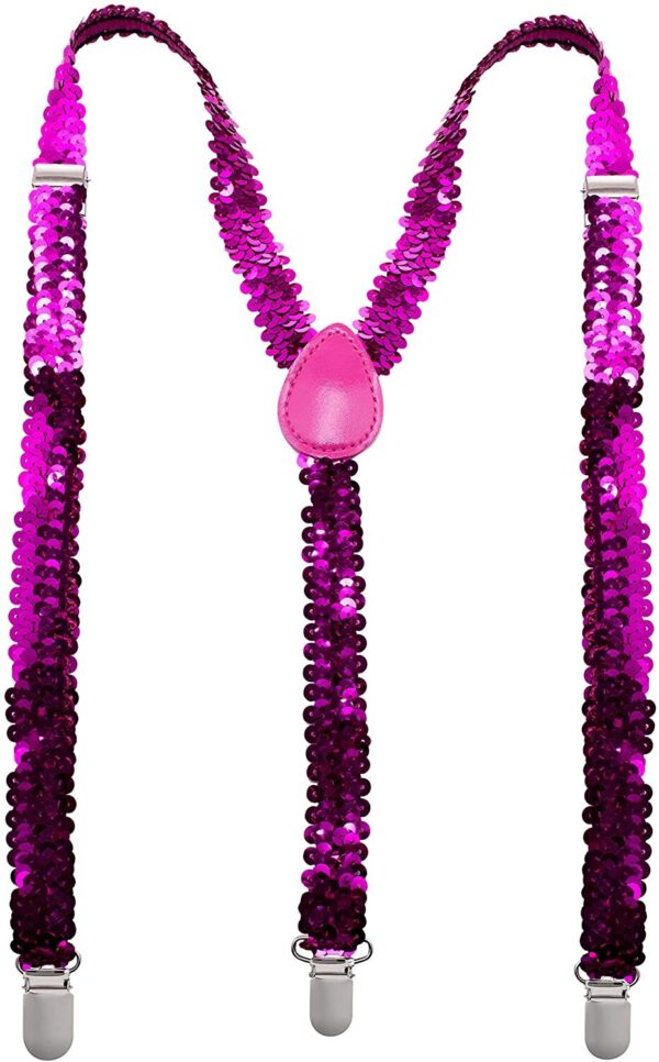 Fanno-Sequin Suspenders Unisex Adjustable Clip On Elastic Y-Back for Parties Hot Pink